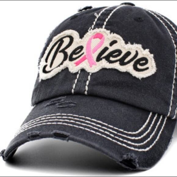 ❤️NWT❤️BELIEVE PINK RIBBON WASHED VINTAGE HAT - Picture 3 of 3
